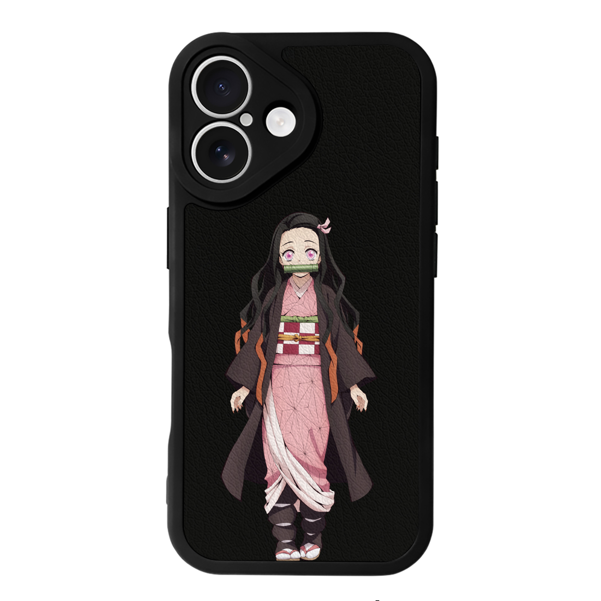 （画像用） 鬼滅の刃（きめつのやいば）竈門 禰󠄀豆子／かまど ねずこ Kamado Nezuko 【iPhone 16シリーズ対応】シリコンスマホケース（レザー調） 材質：シリコン